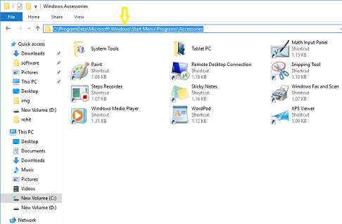 Window accessories folder on your screen